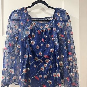 Anthropologie Eva Franco Dalia Ruffled Top Blue Size S